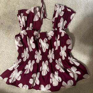 ARULA Maroon and Cream Floral Top